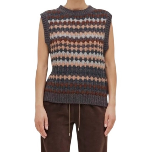 Grade & Gather Fair Isle Knit Sweater Vest Gray Brown Blue Wool Blend Size Small - Picture 2 of 12